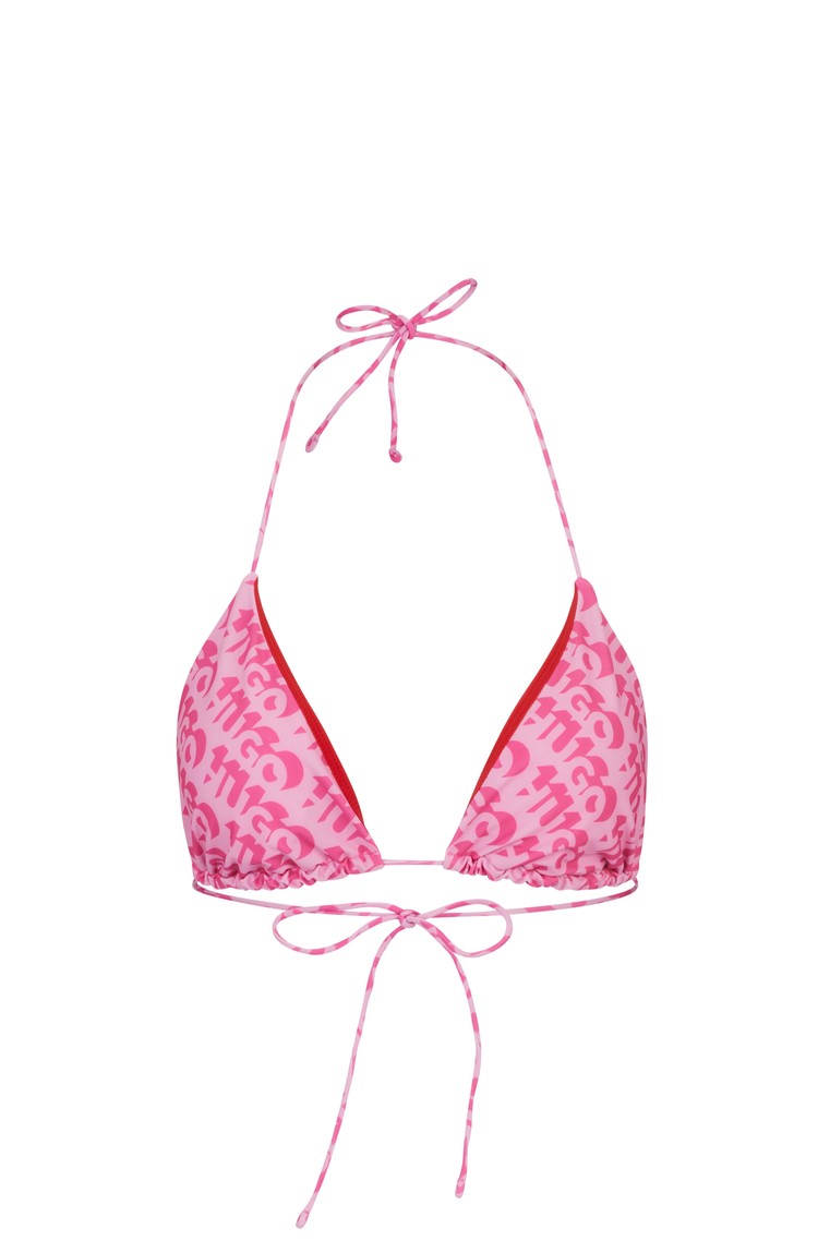 HUGO BOSS Triangle bikini top with repeat logo print Pink 