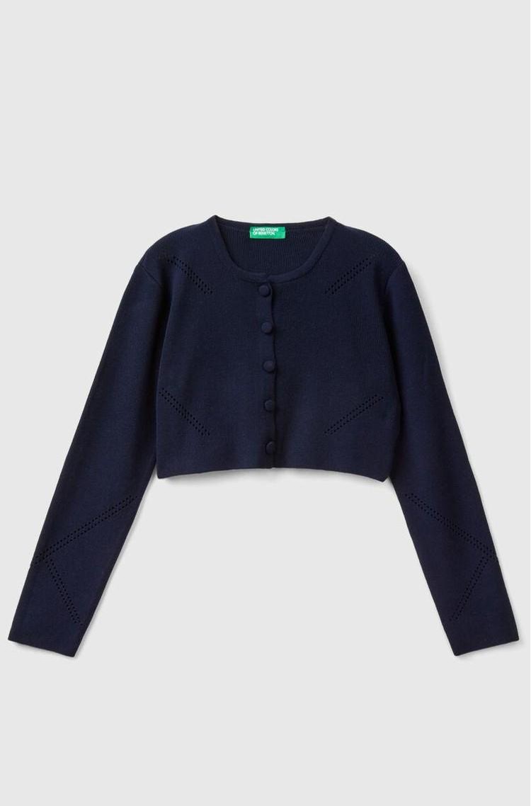 BENETTON Kratka pletena jopa iz viskozne mešanice Modra - Dark Blue 