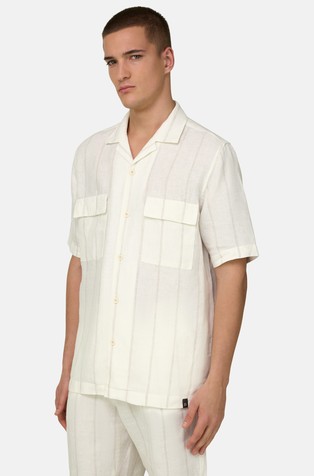 Regular Fit Pinstripe Short-sleeved Linen Shirt