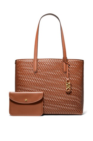 MICHAEL KORS Eliza velika usnjena tote torba s prepleteno zasnovo Rjava - Brown 3