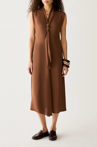 Double georgette midi dress with removable sash