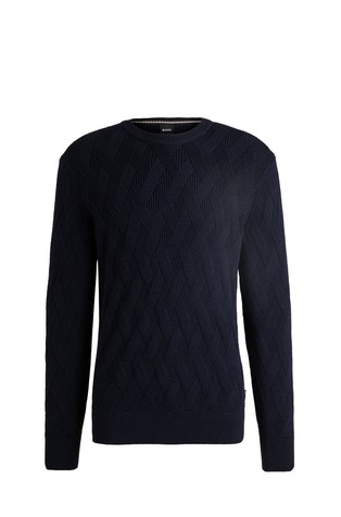 Virgin-wool regular-fit sweater with knitted structure