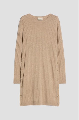 Ribbed knit dress with buttoned side slits
