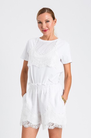 Bombažna majica s kratkimi rokavi in čipko