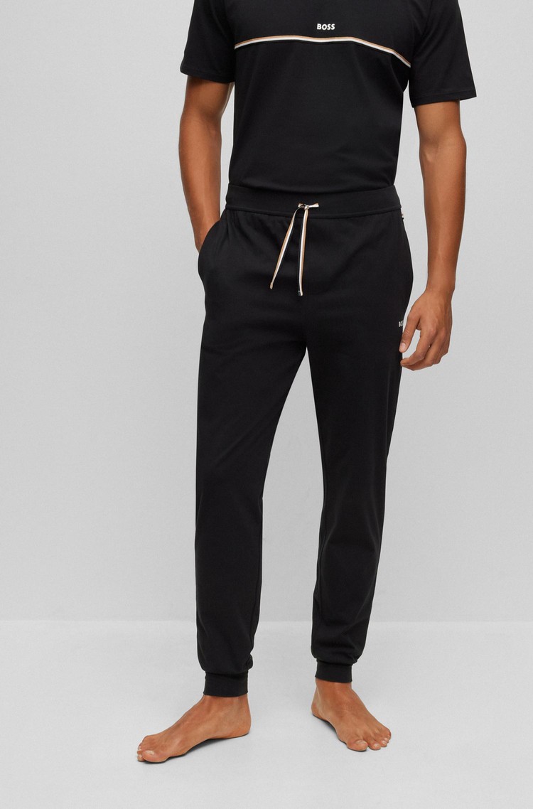 HUGO BOSS Stretch-cotton pyjama bottoms with logo print Black 