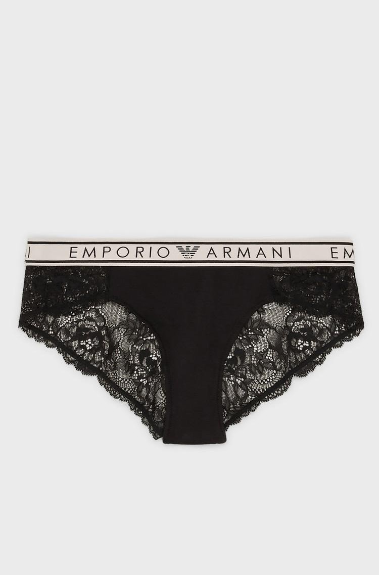 EMPORIO ARMANI Dreamy čipkaste spodnje hlačke iz reciklirane tkanine Črna - Black 