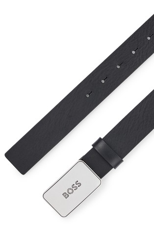 HUGO BOSS Leather belt with antique-effect branded plaque buckle Black 2