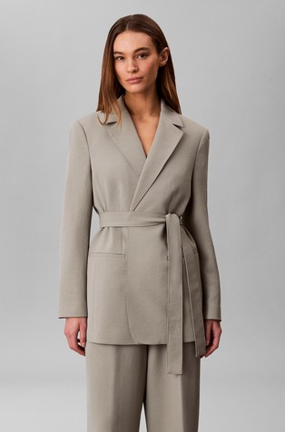 Soft Twill Long Blazer With Belt