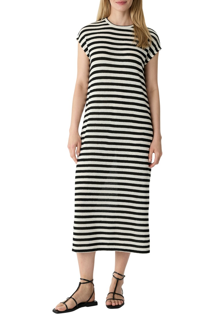 COMMA Striped midi dress in knitted viscose-blend Multi / Cream 