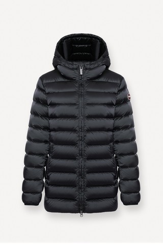 Water-repellent hooded down jacket