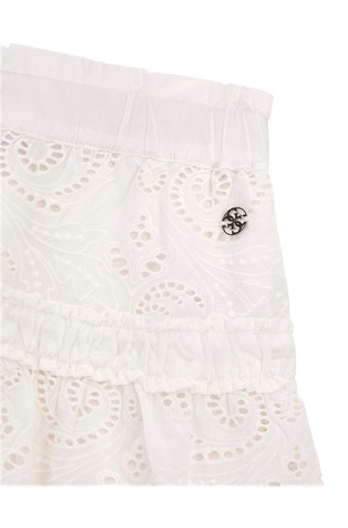 GUESS Mini krilo z broderie anglaise vezeninami Bela - White 2