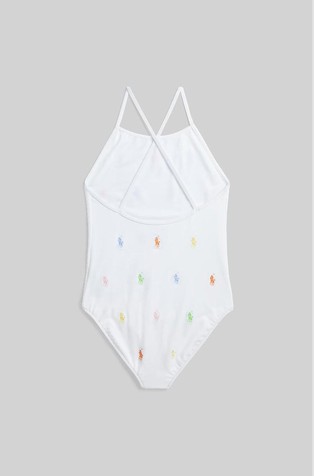 RALPH LAUREN Polo Pony One-Piece Swimsuit White 2