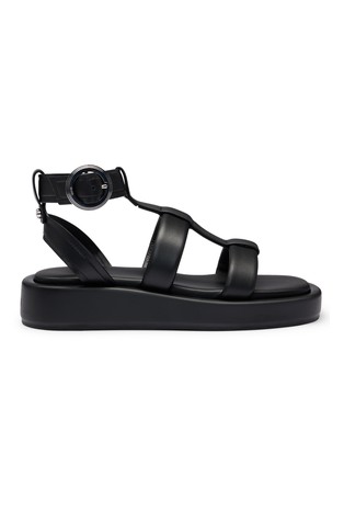 Platform leather sandals with branded buckle closure