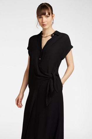 ELENA MIRO Midi shirt dress with side knot Black 3