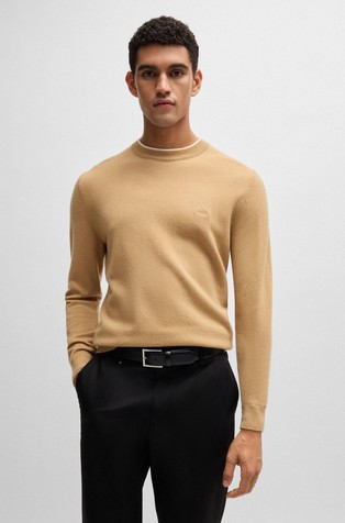 Virgin-wool sweater with embroidered logo