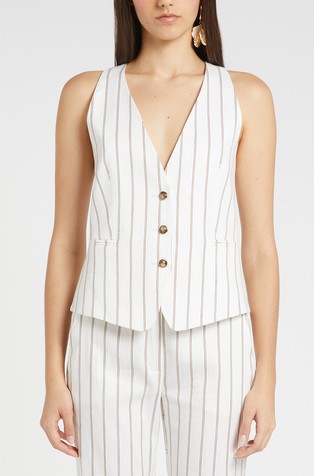 Črtast telovnik iz lanene mešanice