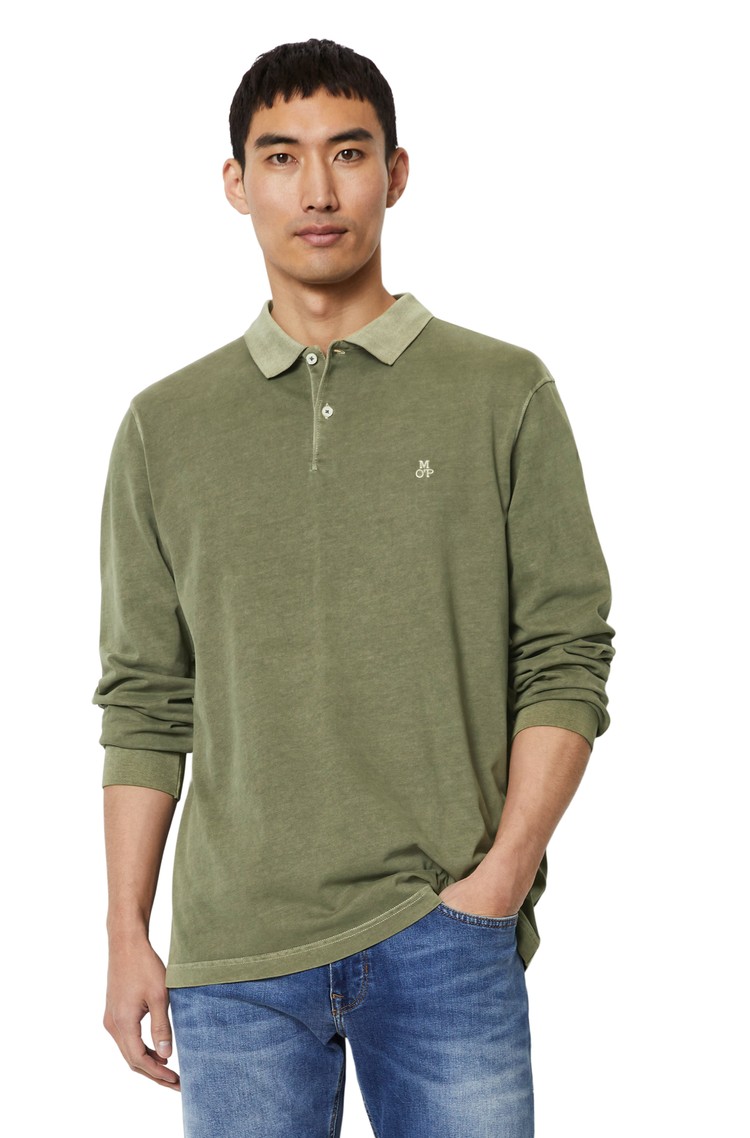 MARC O'POLO Regular fit polo majica z dolgimi rokavi iz organskega bombaža Zelena - Green 
