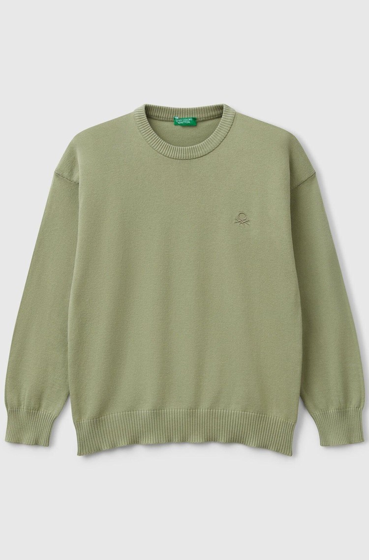 BENETTON Sweater in pure cotton with logo Green 
