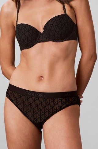 Mesh Logo Bikini Briefs - Minimalist Emblem Flocked Mesh