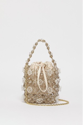 Mini rhinestones-embroidered bucket bag