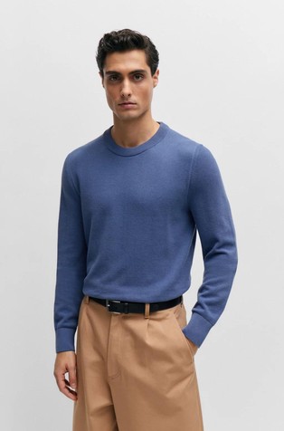 Micro-structured crew-neck sweater in cotton