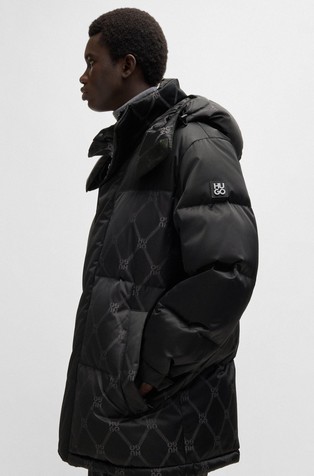 HUGO BOSS Vodoodbojna puhovka z logo vzorcem Črna - Black 2