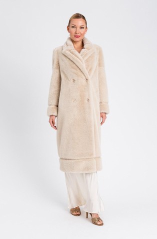 Double-breasted faux fur coat