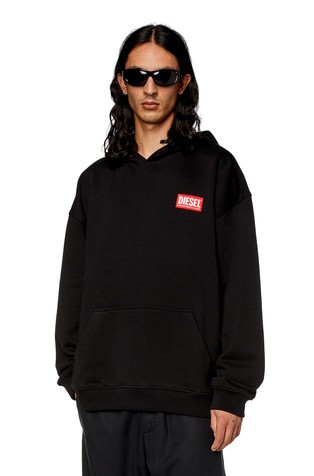 Oversized pulover s kapuco in logo našitkom