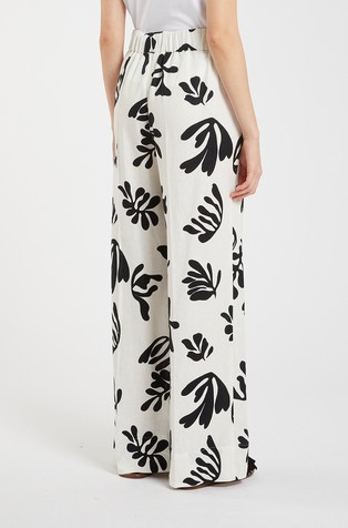 MARELLA Vzorčaste hlače iz lanene mešanice Bela - White / Black 2