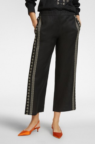 Cropped linen trousers with embroidery