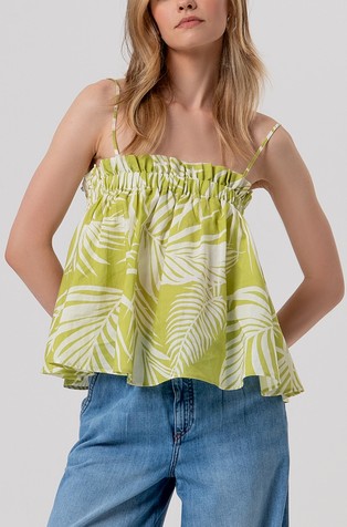 Top z A-krojem in vzorcem listov