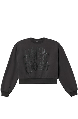 Cozy crop sweatshirt with a shimmering print