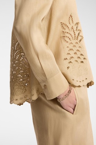 ELENA MIRO Linen shirt with openwork embroidery Beige 3
