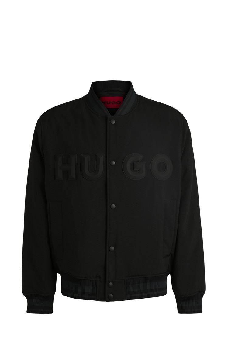 HUGO BOSS Vodoodbojna bomber jakna z gumiranim logotipom Črna - Black 