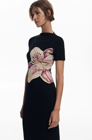DESIGUAL Stretch viscose dress with print Black 3