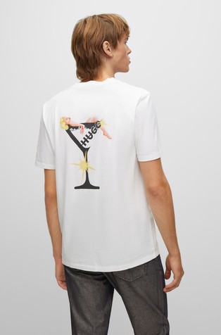 HUGO BOSS Relaxed fit majica z grafiko koktajla na sprednji in zadnji strani Bela - White 2