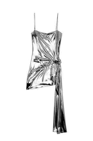 DIESEL Short metallic dress with draped panel Silver 4