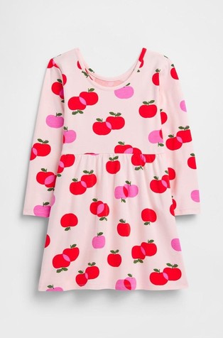 Vzorčasta obleka z dolgimi rokavi za malčice