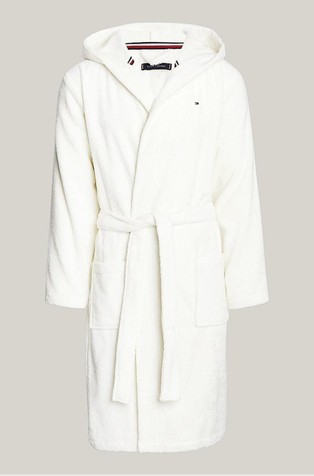 TOMMY HILFIGER Frotiran kopalni plašč s kapuco Bela - Ivory 5