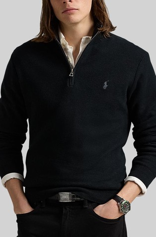 Pleten bombažen pulover z delno zadrgo