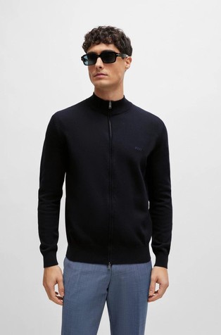 Zip-up cardigan in micro-structured cotton