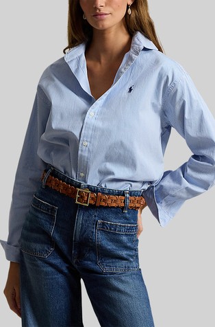 Relaxed fit črtasta bombažna srajca