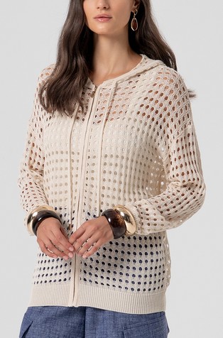 Openwork hooded cardigan