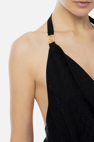 ELISABETTA FRANCHI Midi obleka z odprtim hrbtom iz mešanice z viskozo Črna - Black 3