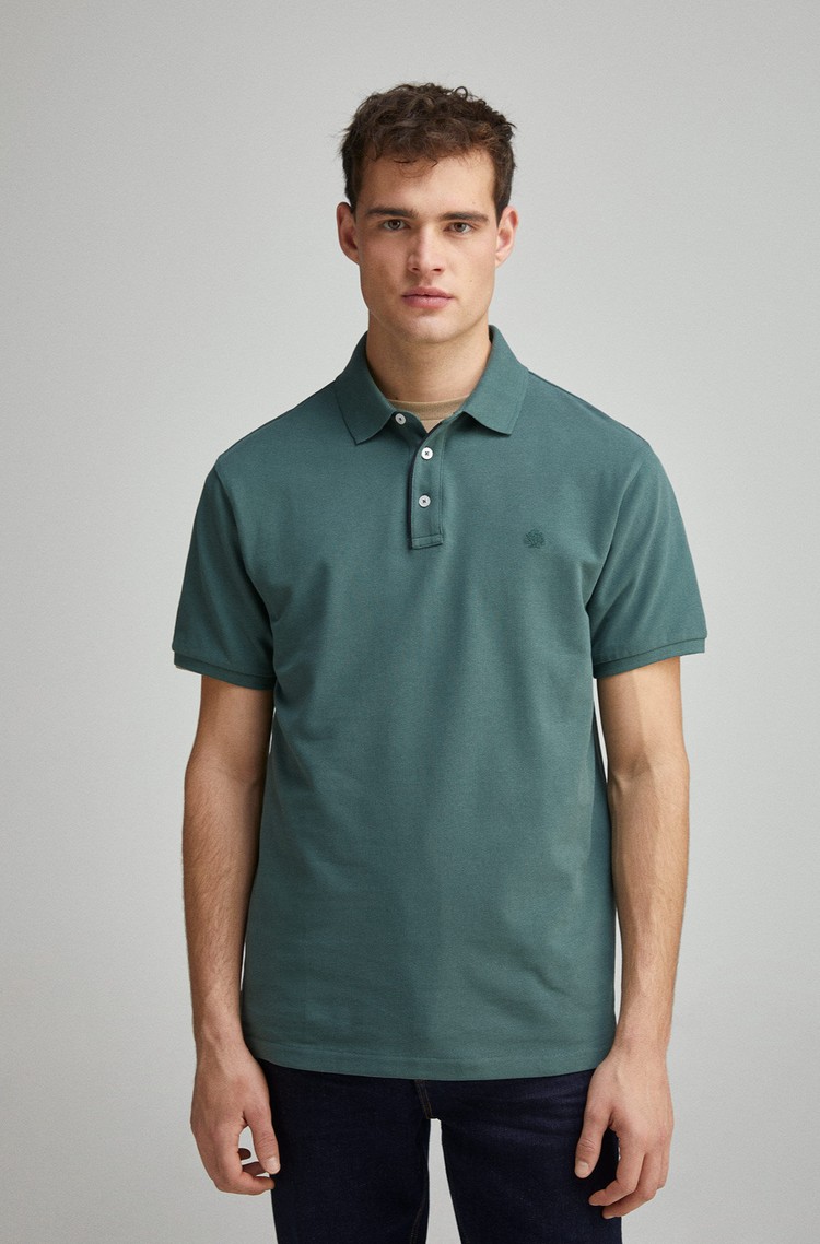 SPRINGFIELD Slim fit piké polo majica s kontrastnimi detajli Zelena - Green 