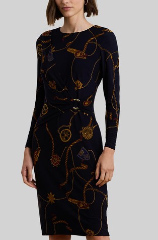 Vzorčasta obleka z dolgimi rokavi iz jerseya