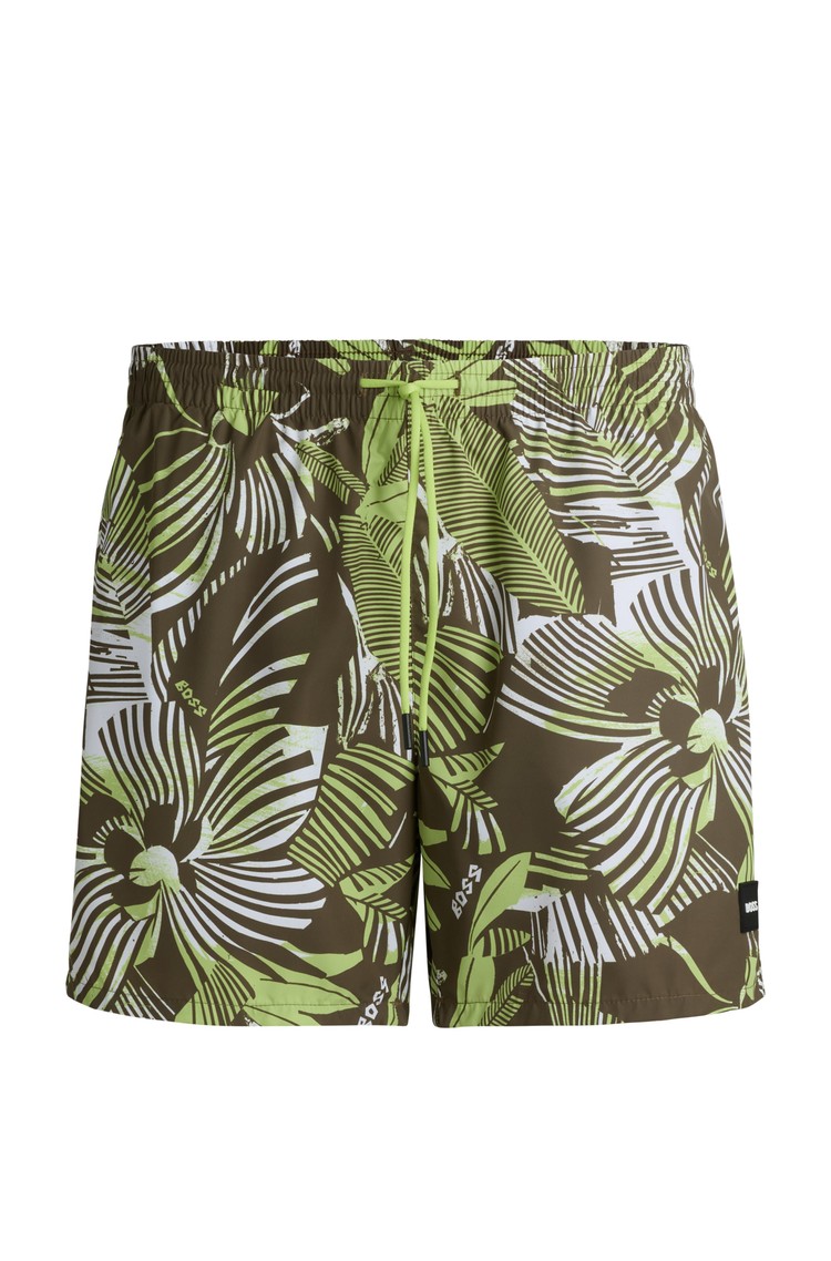 HUGO BOSS Kopalke iz hitro sušeče tkanine s tropskim vzorcem Zelena - Green / Multi 
