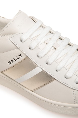 BALLY Usnjene superge s kovinsko svetlečimi vstavki Bela - White/Gold 4