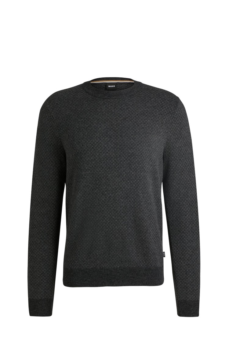 HUGO BOSS Regular-fit sweater in wool and cotton blend Black 