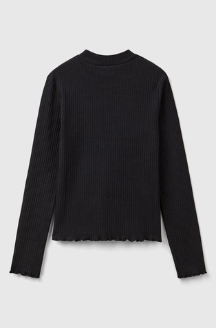BENETTON Slim fit rebrasta bombažna majica z dolgimi rokavi Črna - Black 2
